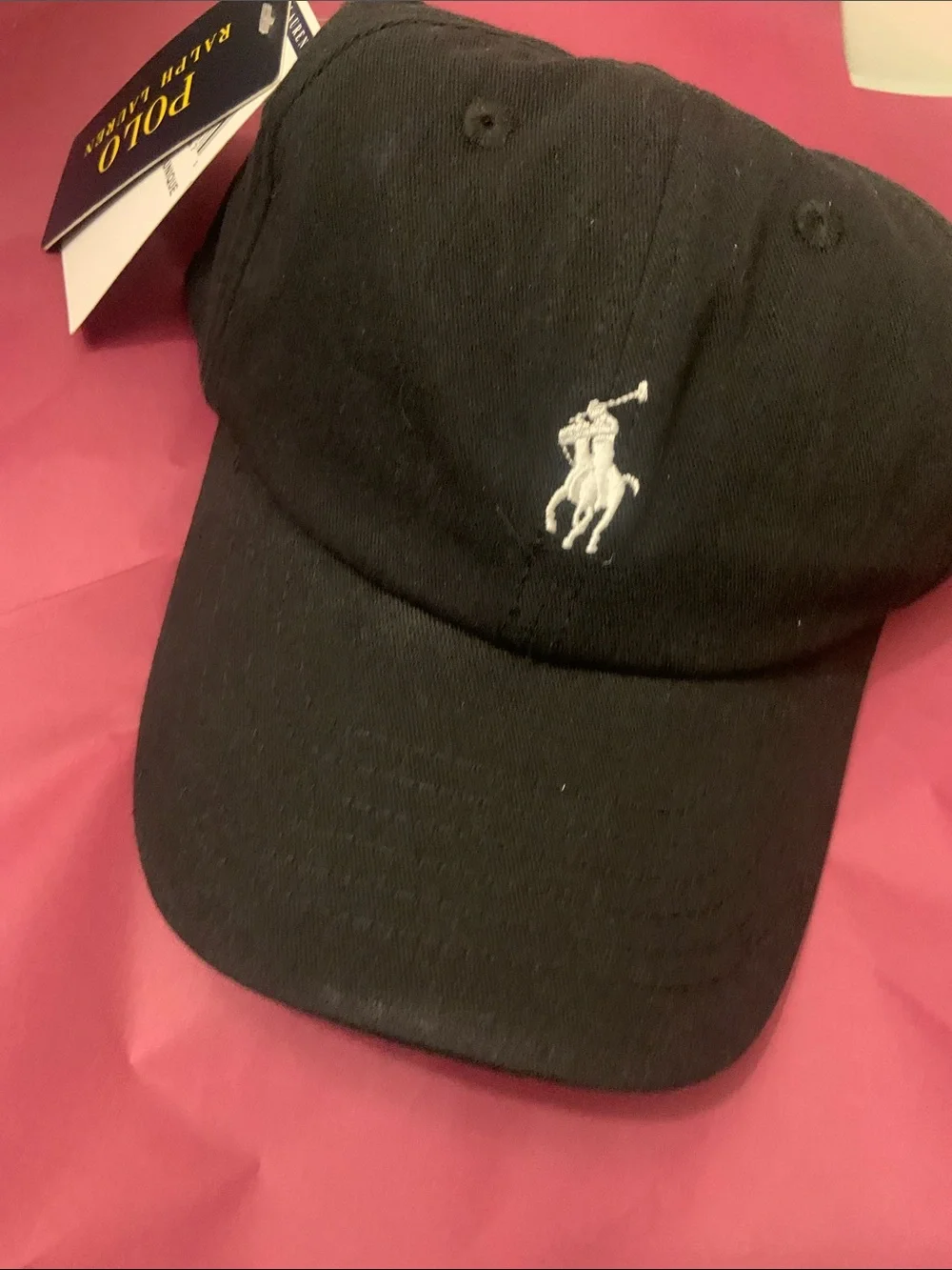 Polo by Ralph Lauren Black Baseball Cap with White Pony Logo
